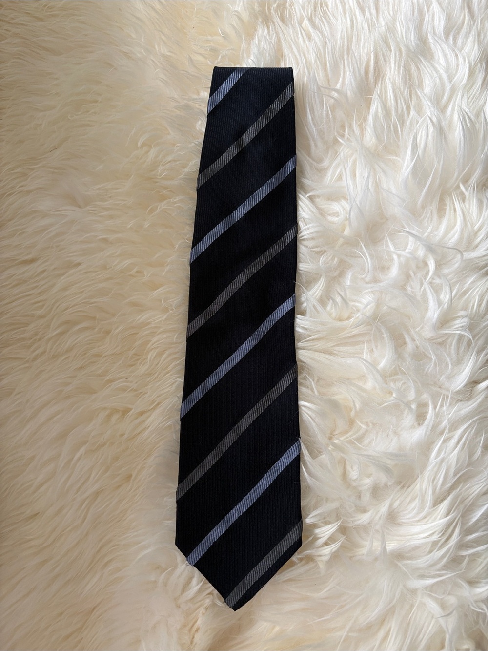 Emporio Armani Tie with Silver-Gray & Blue Diagonal Stripes